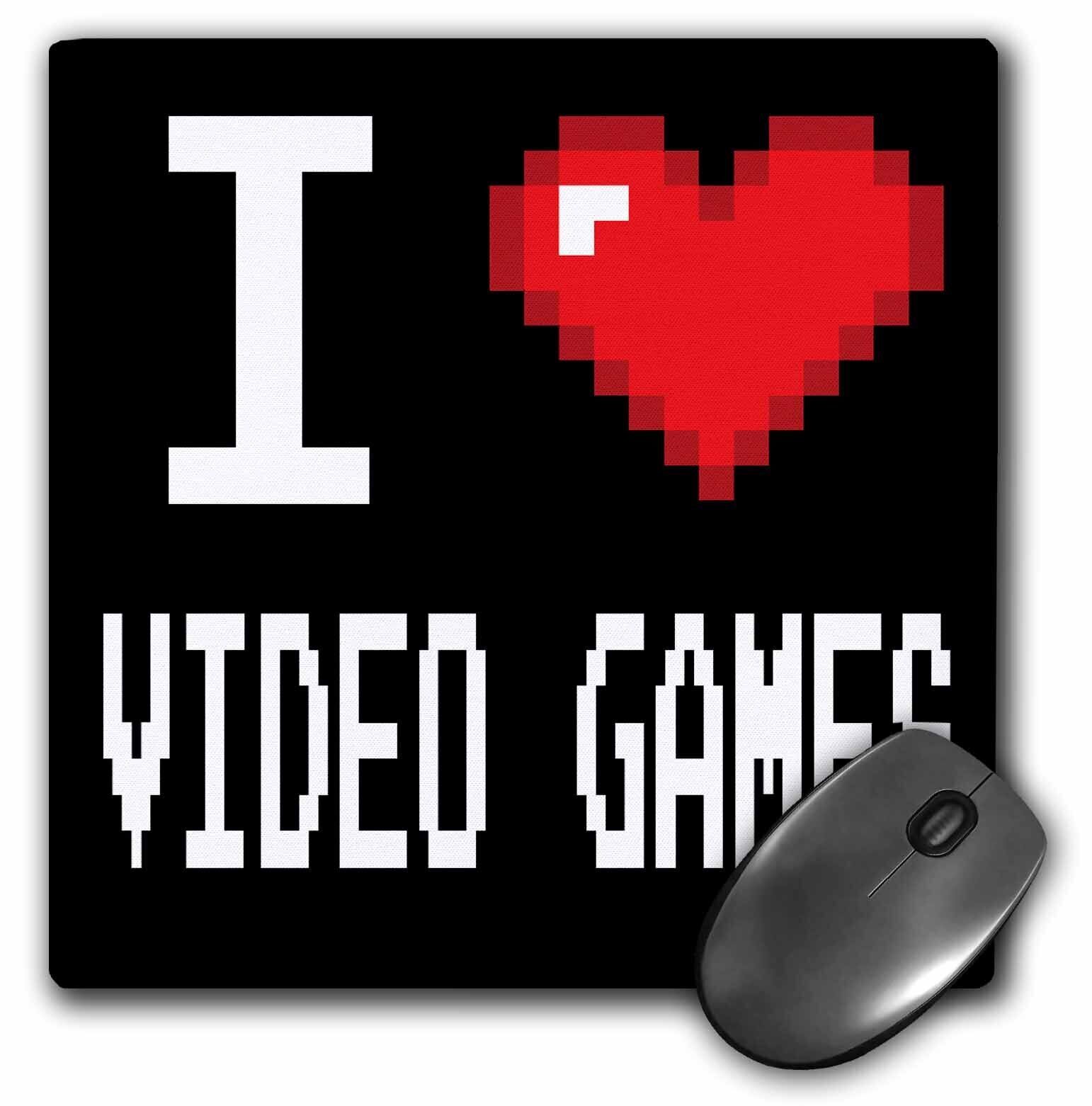 3dRose Geeky Old School Pixelated Pixels 8-Bit I Heart I Love Video Games MouseP