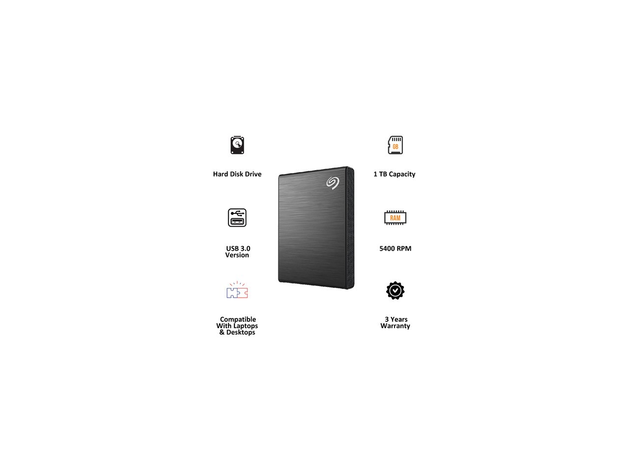 Seagate 1TB One Touch Portable Hard Drive USB 3.0 Model STKY1000400 Black