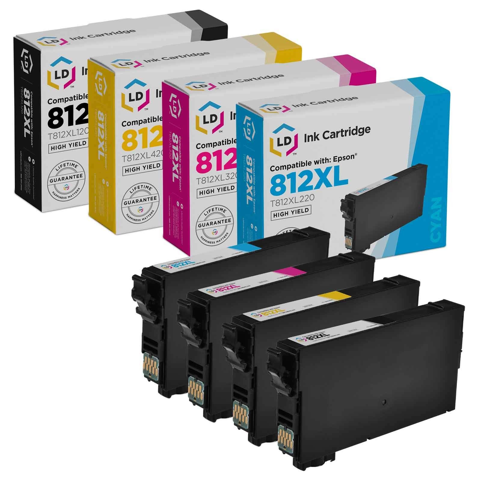 LD Replacement Ink Cartridge for Epson 812XL T812XL HY (B, C, M, Y, 4-Pack)