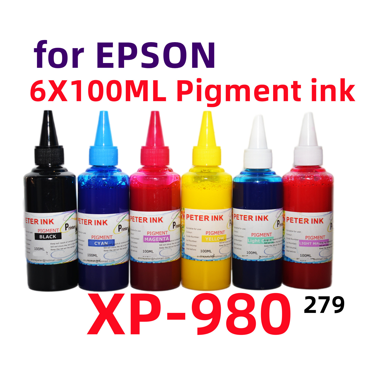 6X100ML Premium Pigment refill Ink for XP-980 279 T279 Cartridge CISS CIS