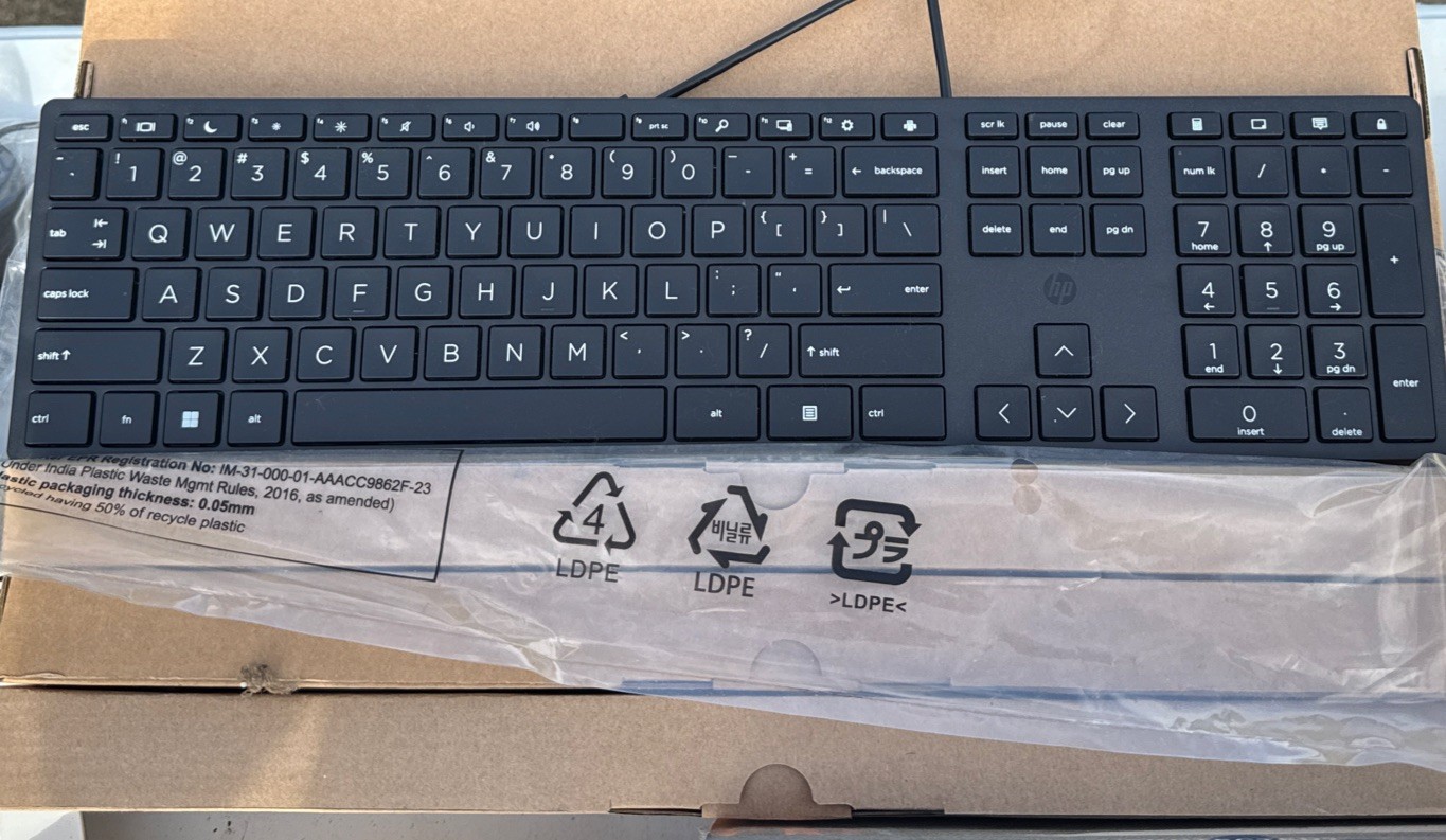 New, In Box, HP Slim Wired Keyboard - Black