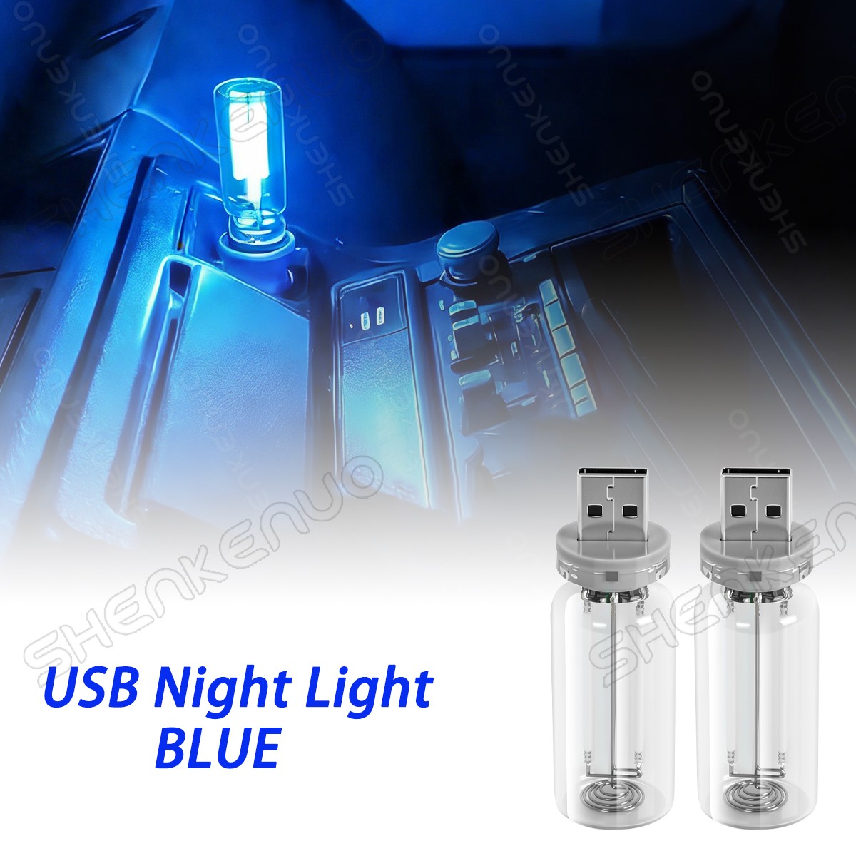 2PCS Car USB Night Light Touch Dimmable Mini Ambient Lamp Blue for Vehicle &Home
