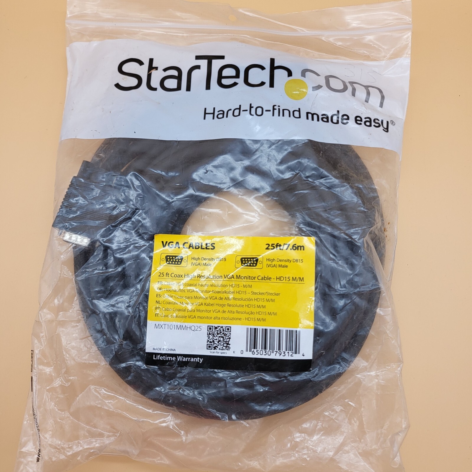Startech.com  25ft VGA Monitor Cable Coax High Resolution HD15 M/M MXT101MMHQ25