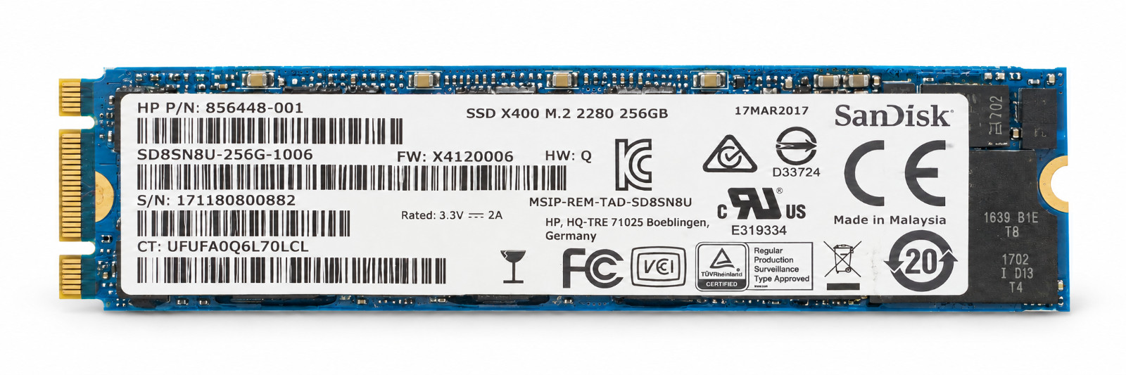 SanDisk X400 256GB M.2 2280 SATA SSD SD8SN8U-256G-1006 HP 856448-001 Tested