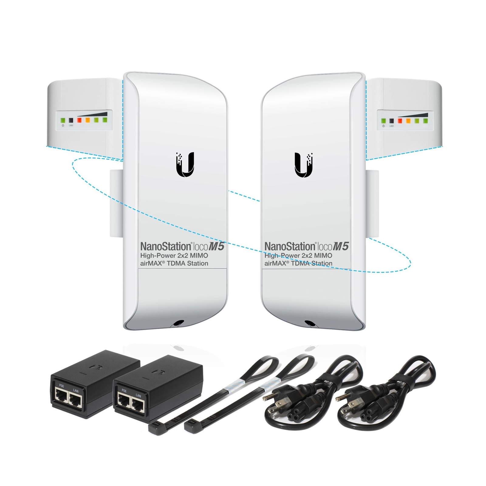 Pre-Configured Bundle of 2 Ubiquiti NanoStation LOCOM5 P2P-2 Units Kit 100% C...