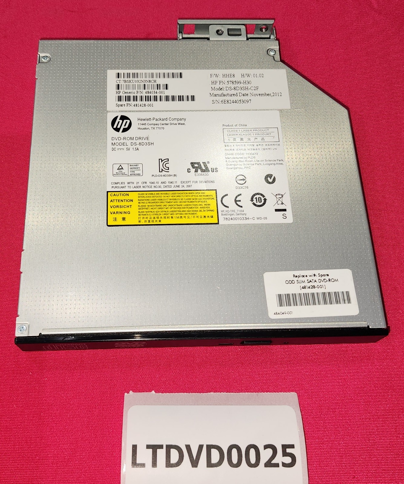 LTDVD0025 - HP SATA DVD-ROM Slimline Optical Drive 484034-001 481428-001