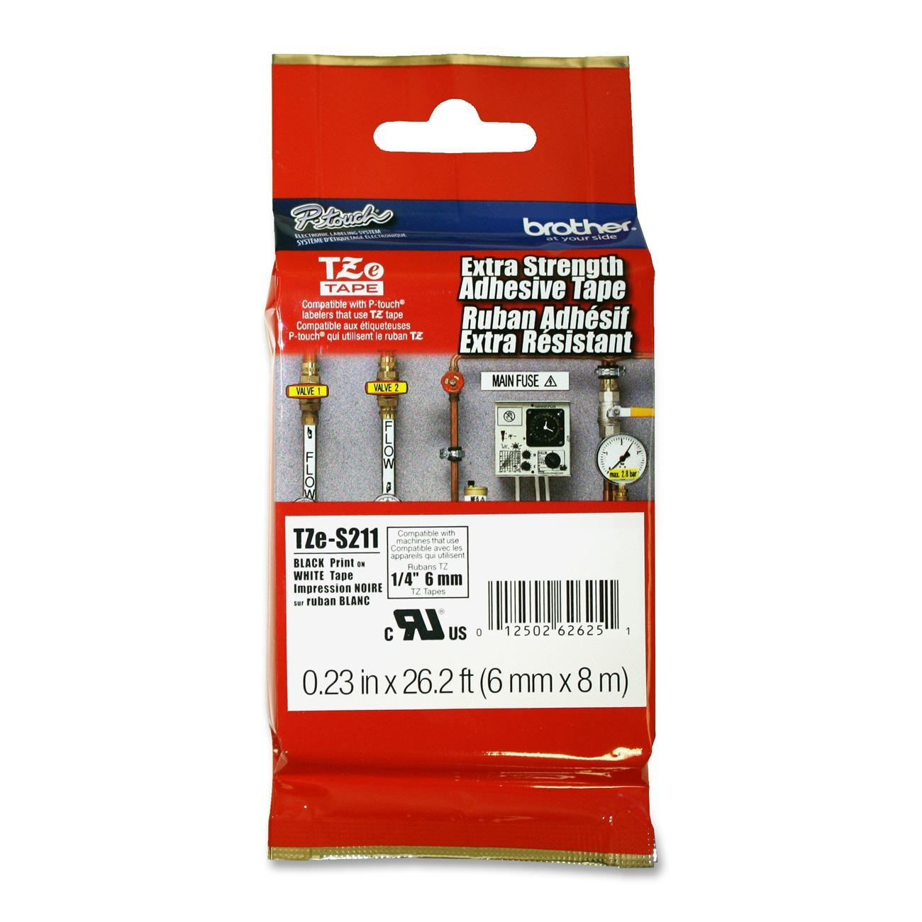 Brother TZS211 1/4" extra strength black on white TZ tape PT1400 PT2730 PT18R