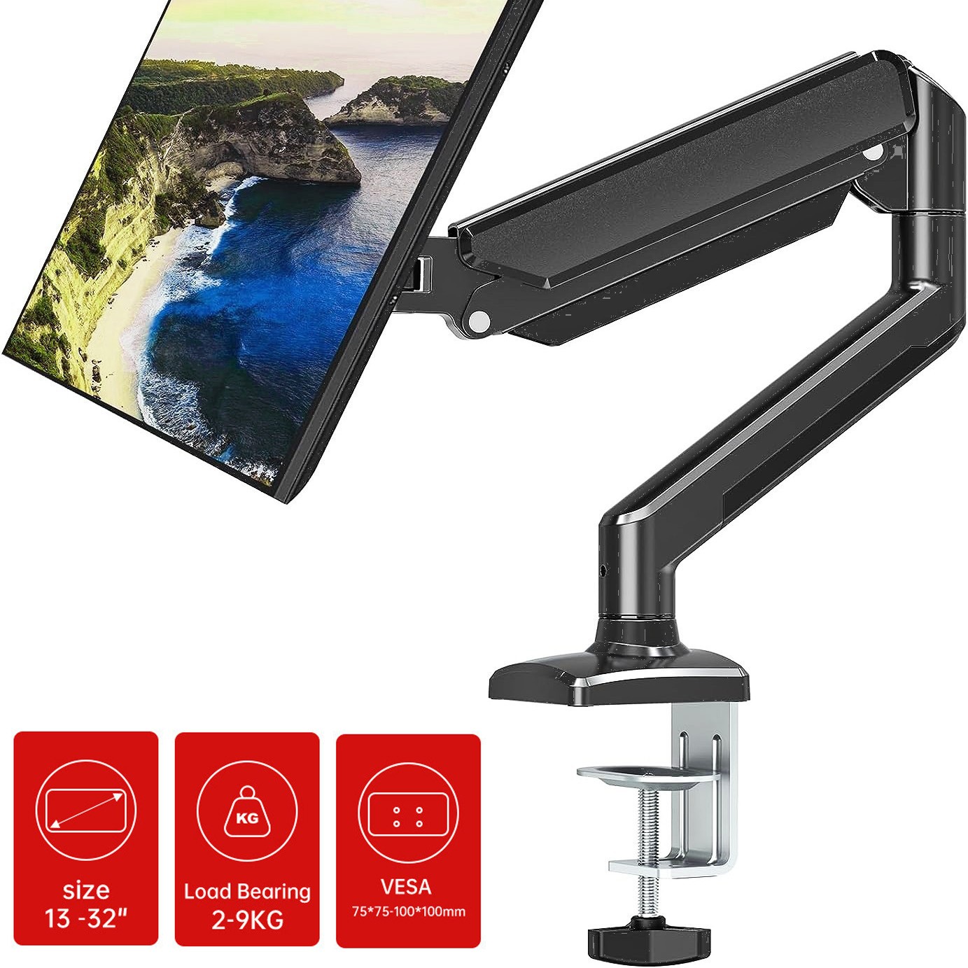 Black Single Monitor Arm Adjustable Stand Desk Mount Up to 35 Inch VESA Mount