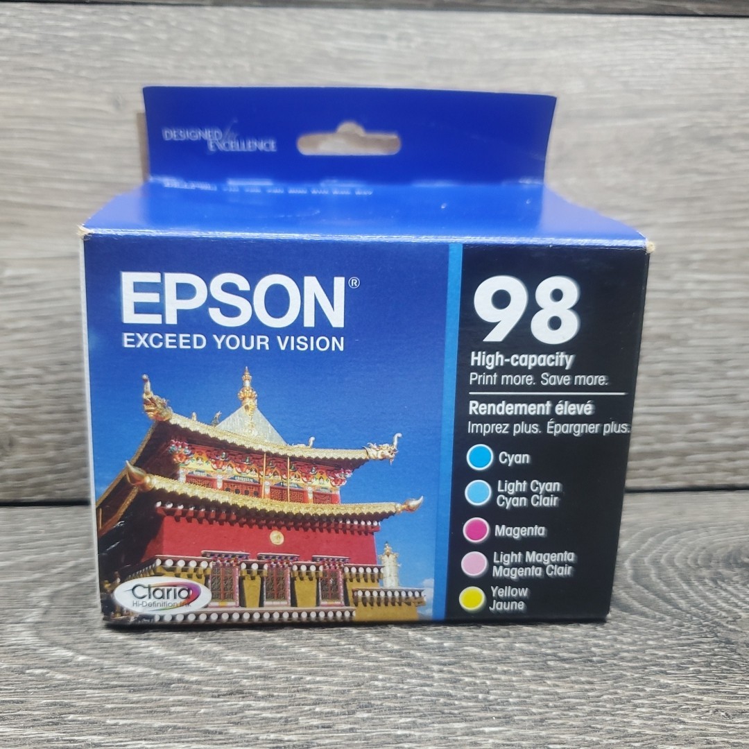5 New Genuine Epson 98 High-Capacity Ink T0982-T0986 Exp 05/2025 Open Box