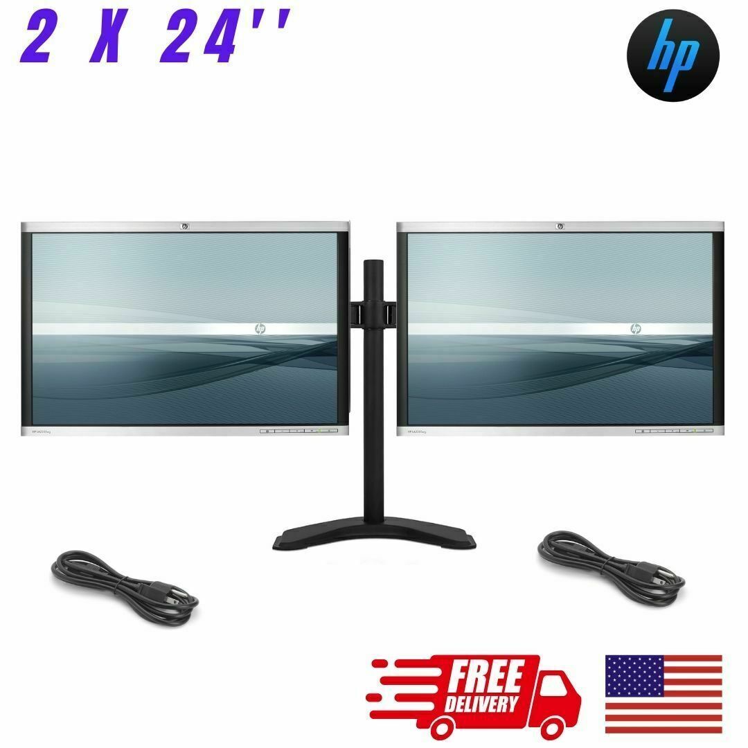 Lot of 2 x HP LA2405WG 24inch 1200P VGA DVI DP LCD Dual Monitors Stand (Renewed)