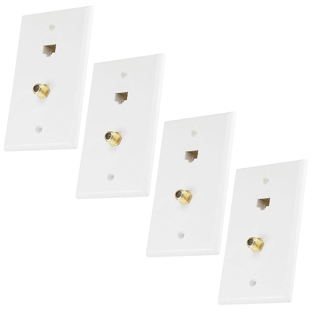 4x Cat5E RJ45 Ethernet & F Type Coax Cable Coupler Wall Plate Gold Plated White