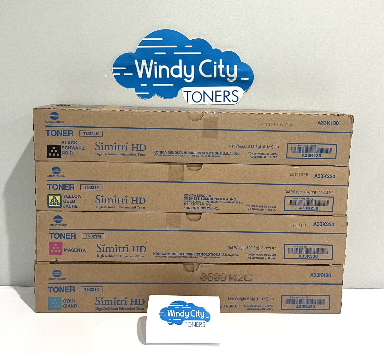 Konica Minolta TN321 Toner Cartridges Set  Black Yellow Magenta Cyan bizhub C224