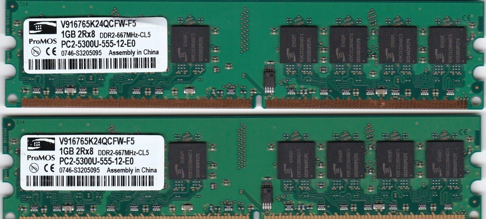 2GB 2x1GB PC2-5300 ProMOS V916765K24QCFW-F5 DDR2-667 Desktop Memory Kit DIMM CN