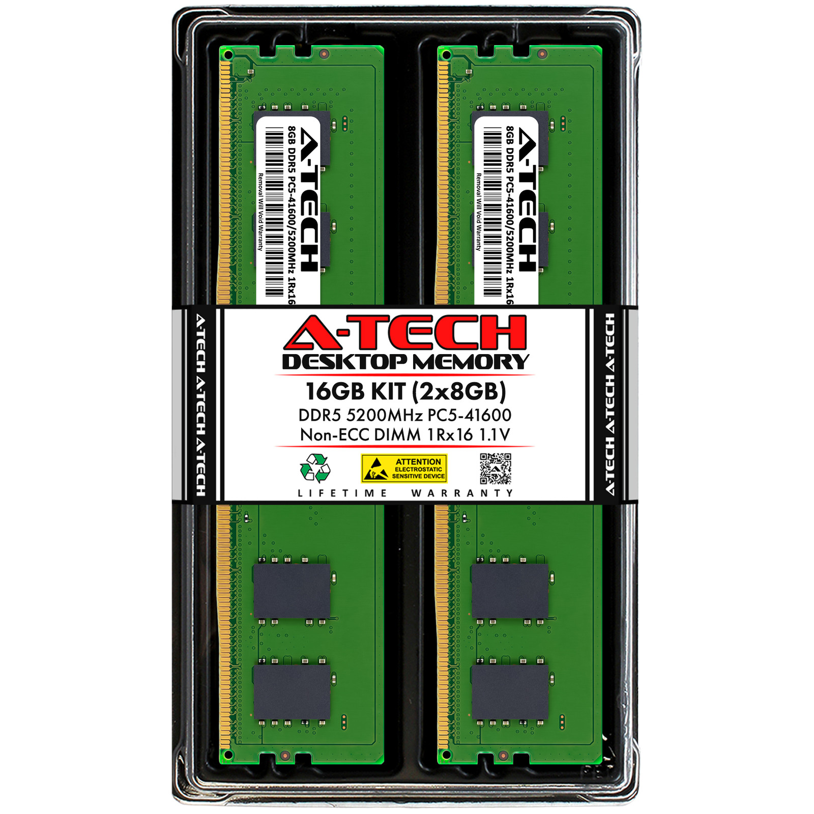 A-Tech 16GB 2x 8GB PC5-41600 DDR5 5200 MHz Non-ECC DIMM Desktop Memory RAM x2