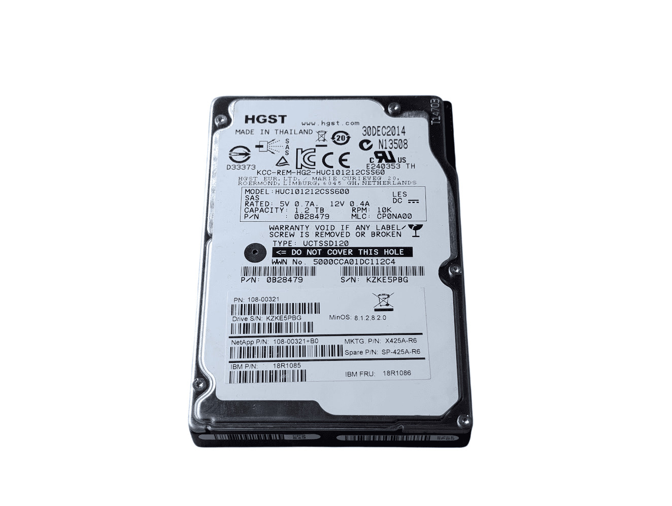HGST/NetApp 1.2TB 0B28479 SAS Server 2.5" HDD HUC101212CSS600 512 Format