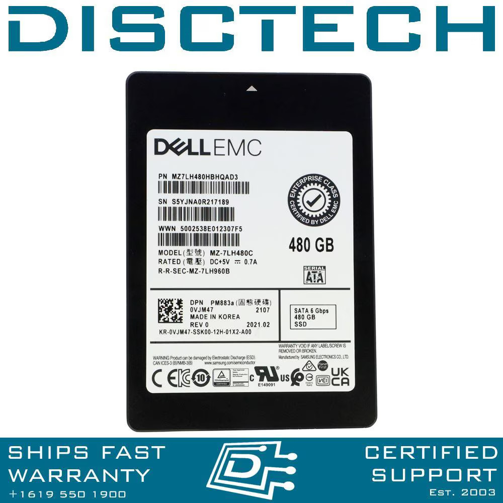 Dell VJM47 Samsung PM883a MZ7LH480HBHQAD3, MZ-7LH480C 2.5 Solid State Drive SSD