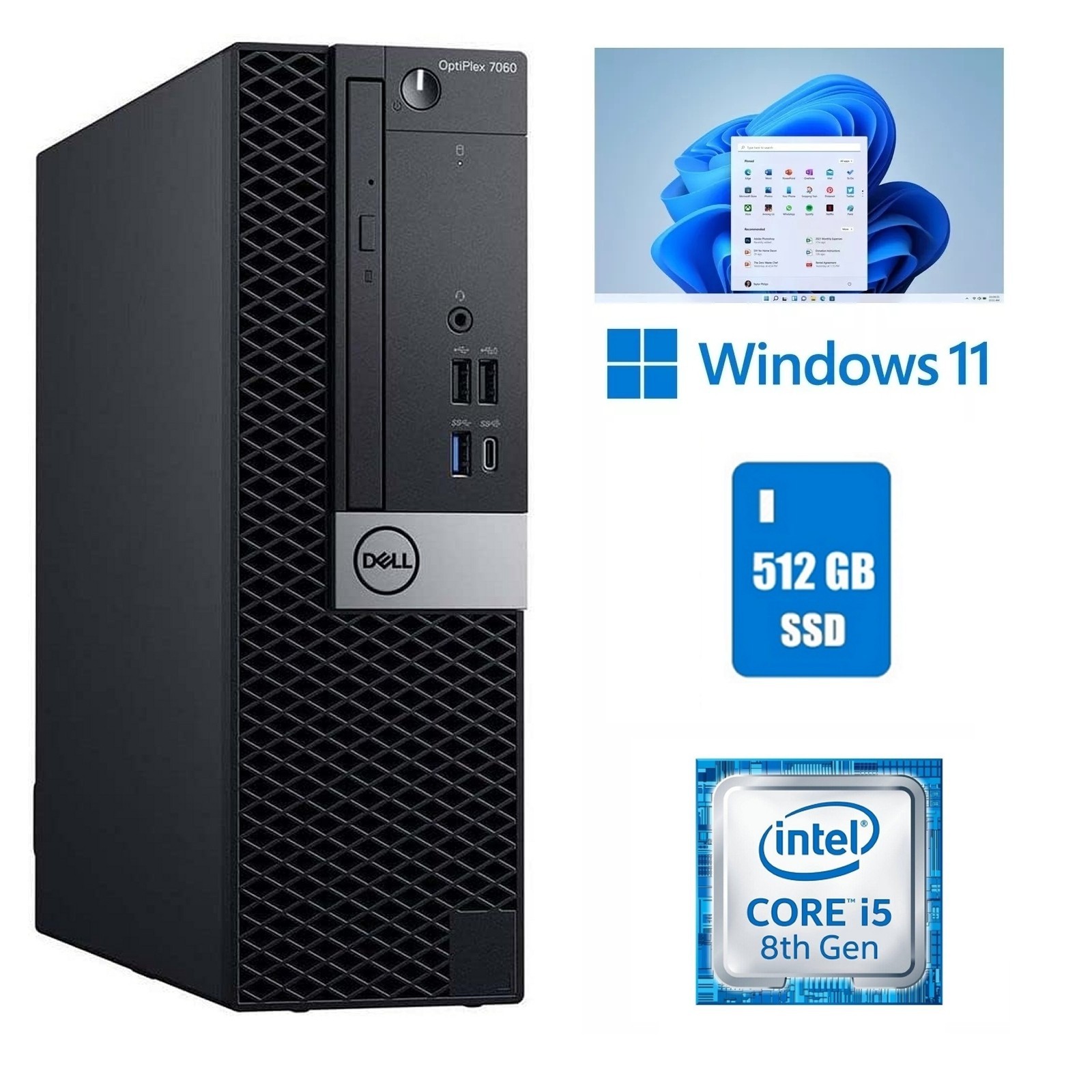 Dell OptiPlex 7060 Desktop Computer Core i5 8th Gen 16GB RAM 512GB SSD Windows11
