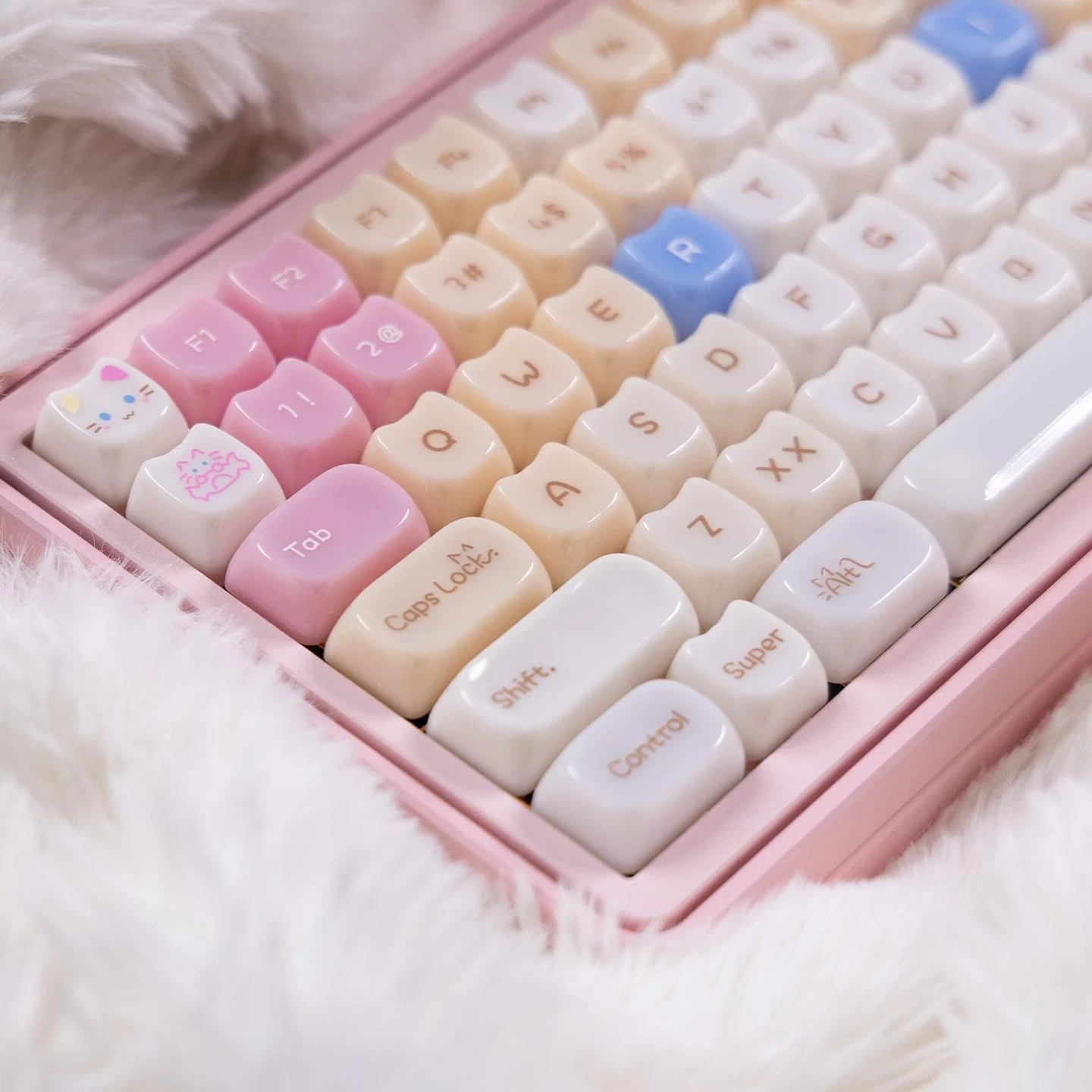 Crystal Keycaps Pink Cat 130 Keys Transparent Mao Profile Mechanical Keyboard