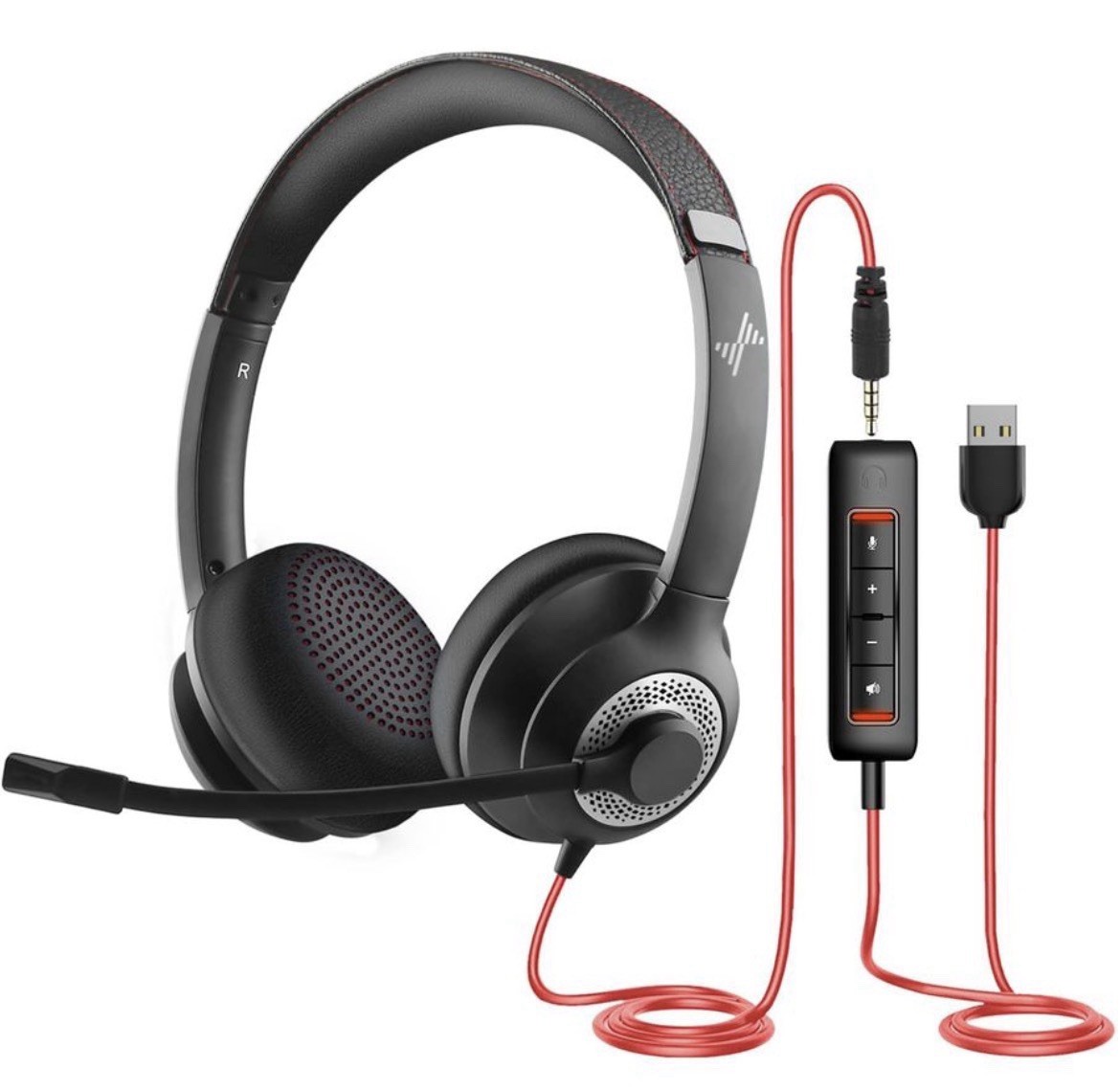 JIAMQISHI USB Headset with Microphone for PC, On-Ear Computer Laptop Headphones