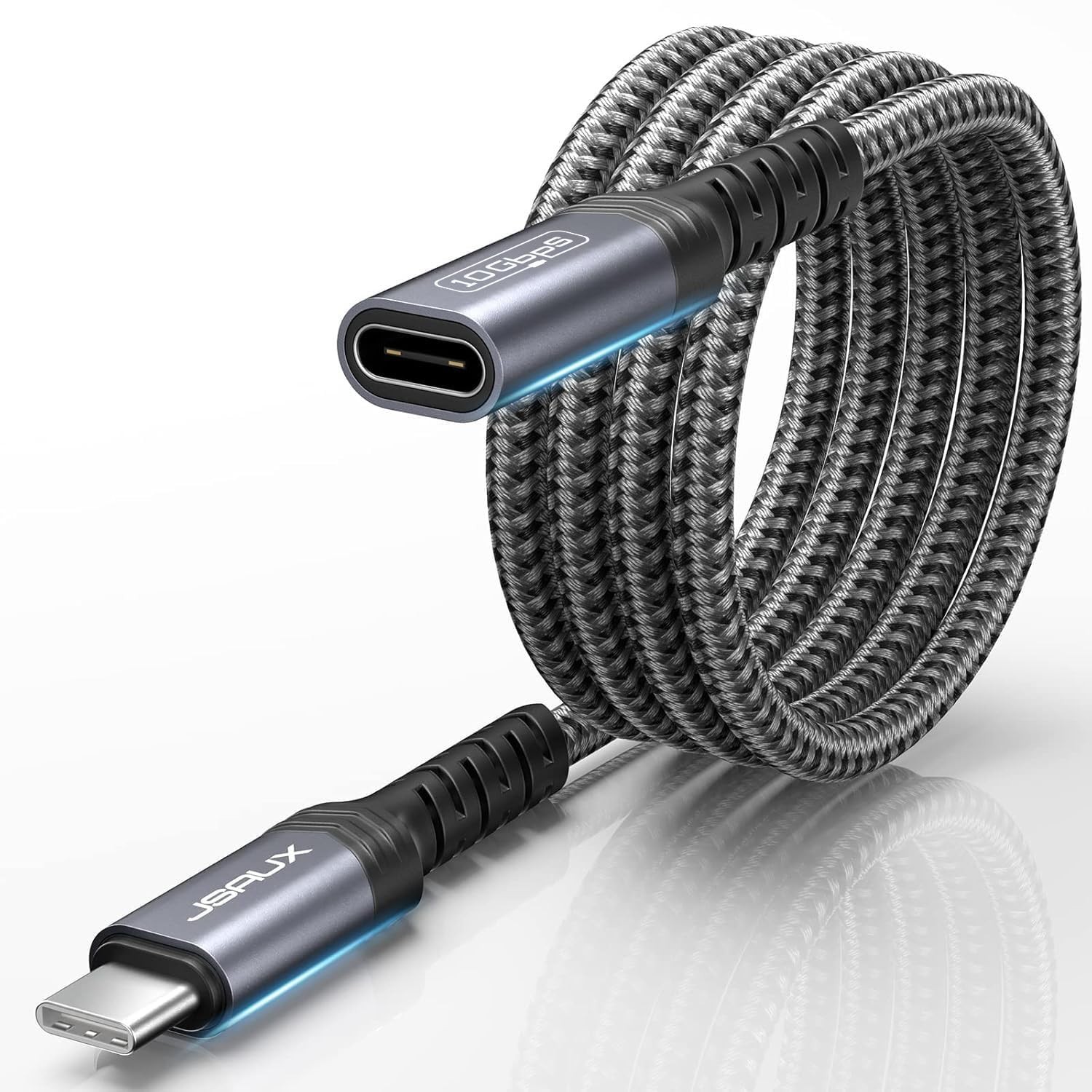 JSAUX USB C Extension Cable 2M/6.6FT 100W 10Gbps for Switch 2, 6.6FT, Grey