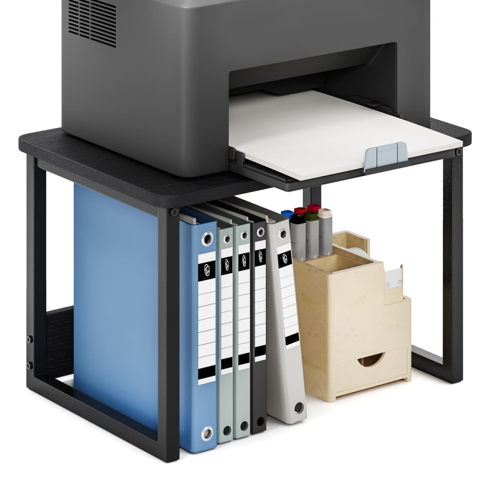 Printer Stand with Storage for Desk, Desktop Printer Stand Shelf Organzier fo...