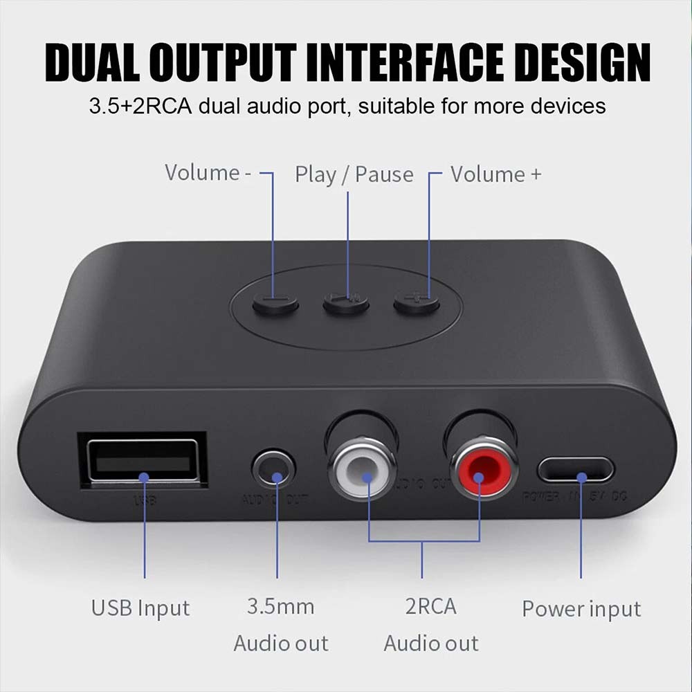 NFC Bluetooth 5.2 Wireless Receiver Adapter 3.5mm AUX to 2 RCA Audio Stereo
