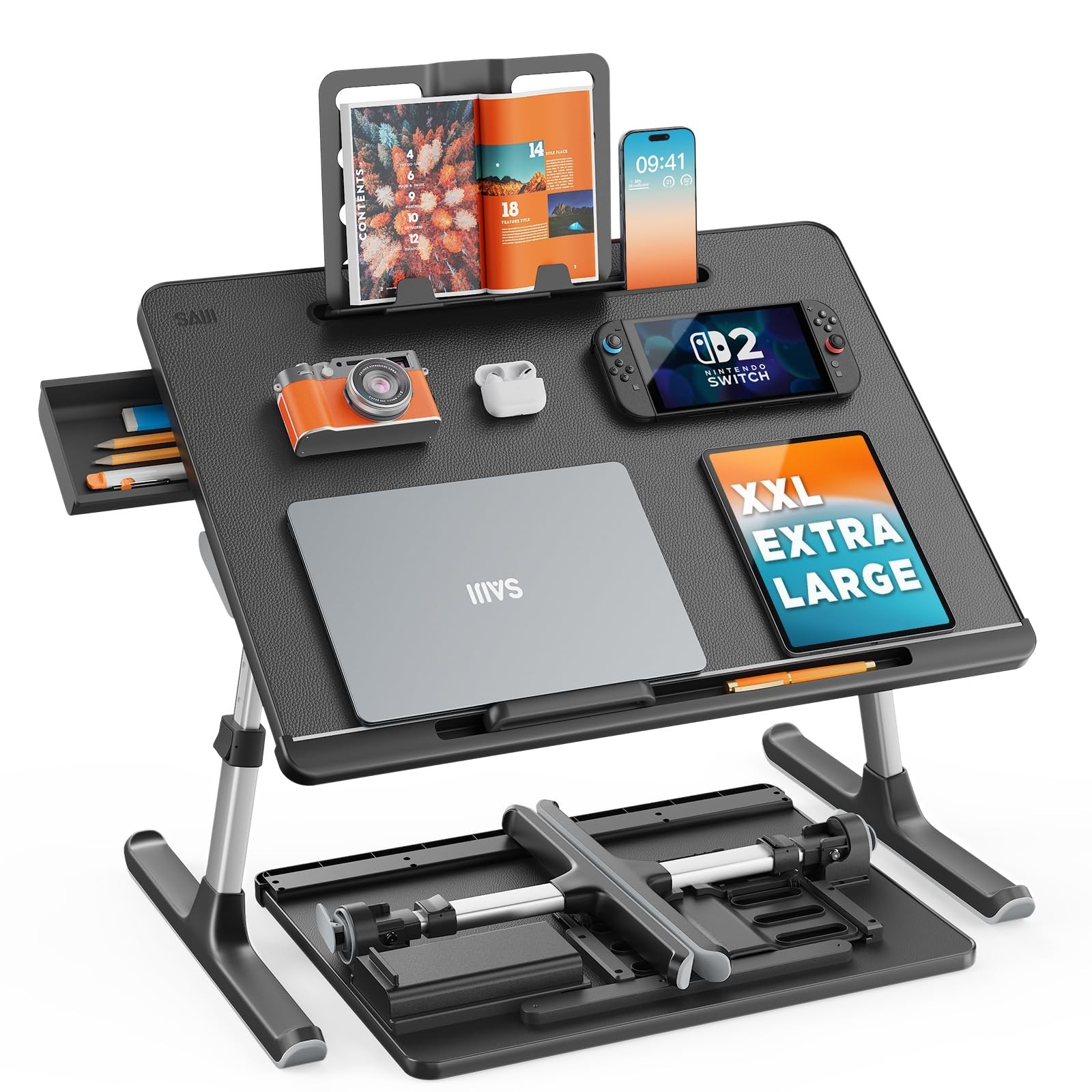 Laptop Lap Desk Bed Table Adjustable Foldable Black