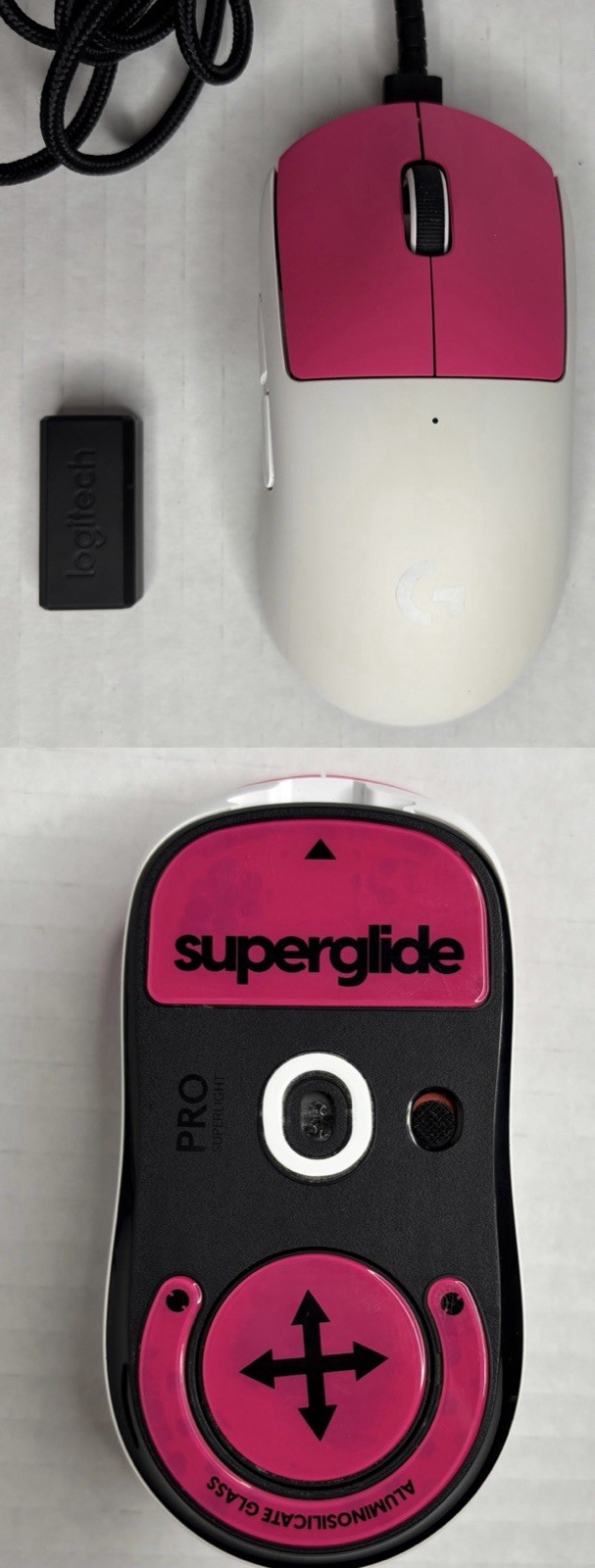Logitech G PRO X Mouse Superglide Glass Skates Dongle Pink White Gaming Wireless