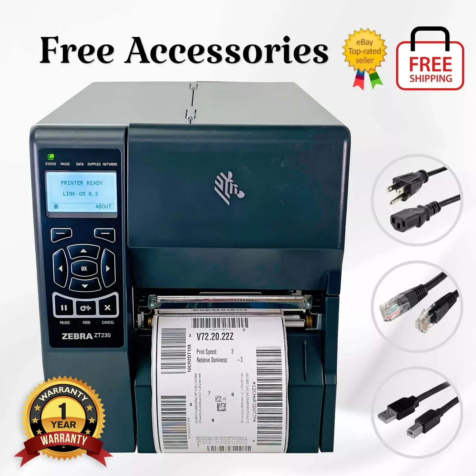 Zebra ZT230 Thermal Transfer Industrial Label Printer LAN USB NEW PRINTHEAD