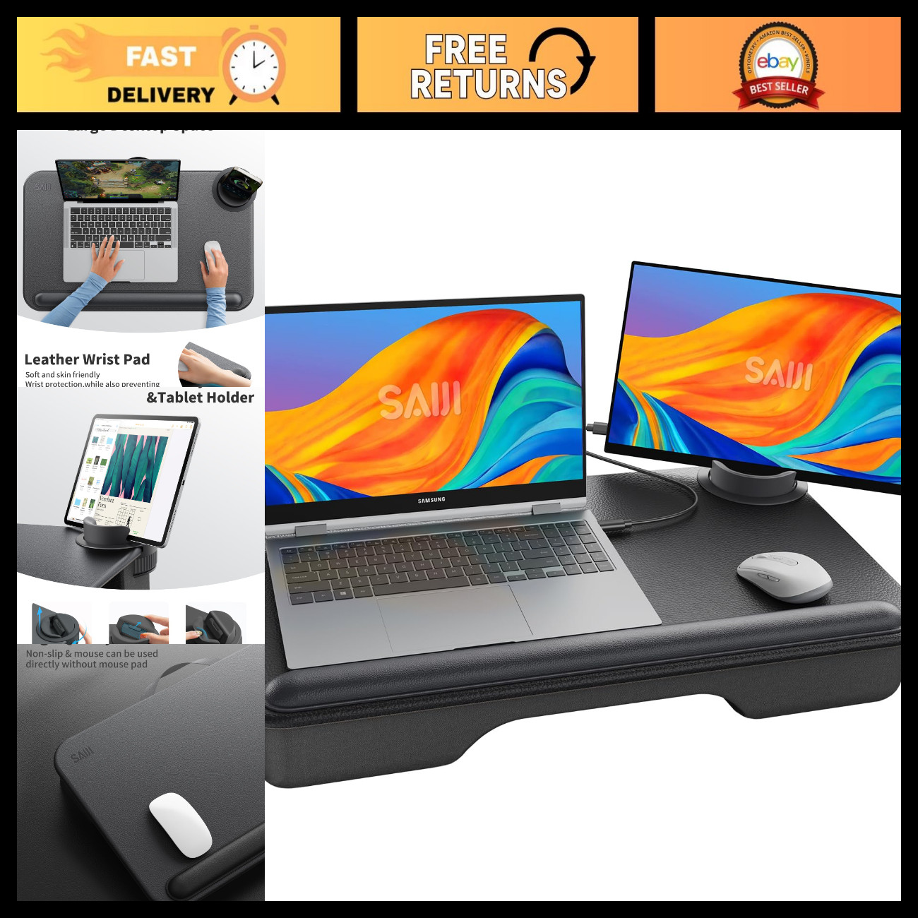 Laptop Lap Desk with Monitor Holder for 17" Laptops - Portable Workstation Tray
