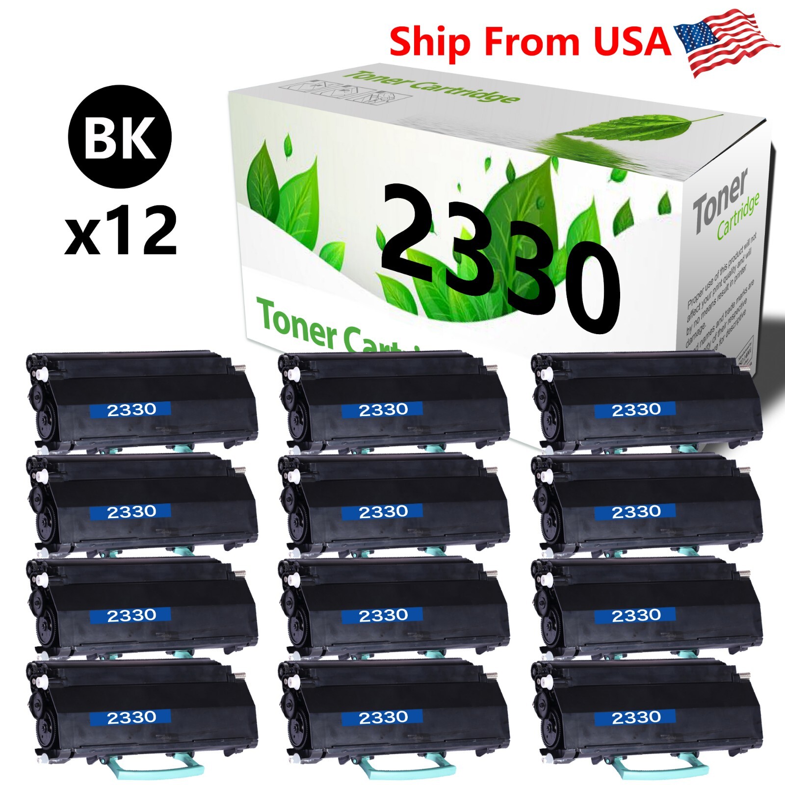 12PK 2350DN 2350 Toner Cartridge work for 330-2649 2666  Printer