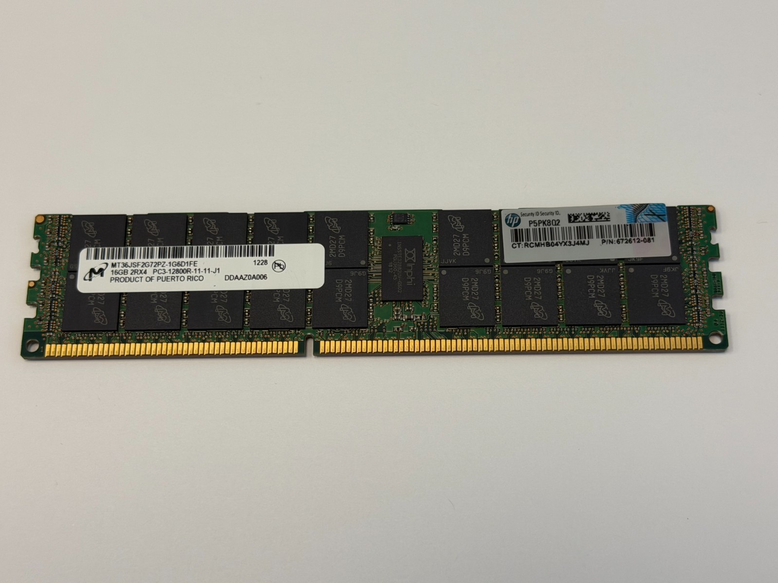 Micron 16GB 2Rx4 PC3-12800R DDR3 ECC Server Memory RAM MT36JSF2G72PZ-1G6D1FE