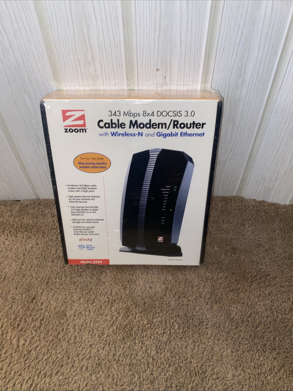 ZOOM 343 Mbps 8x4 DOCSIS 3.0 Cable ModemROUTER With WirelessN and Gigabit Sealed