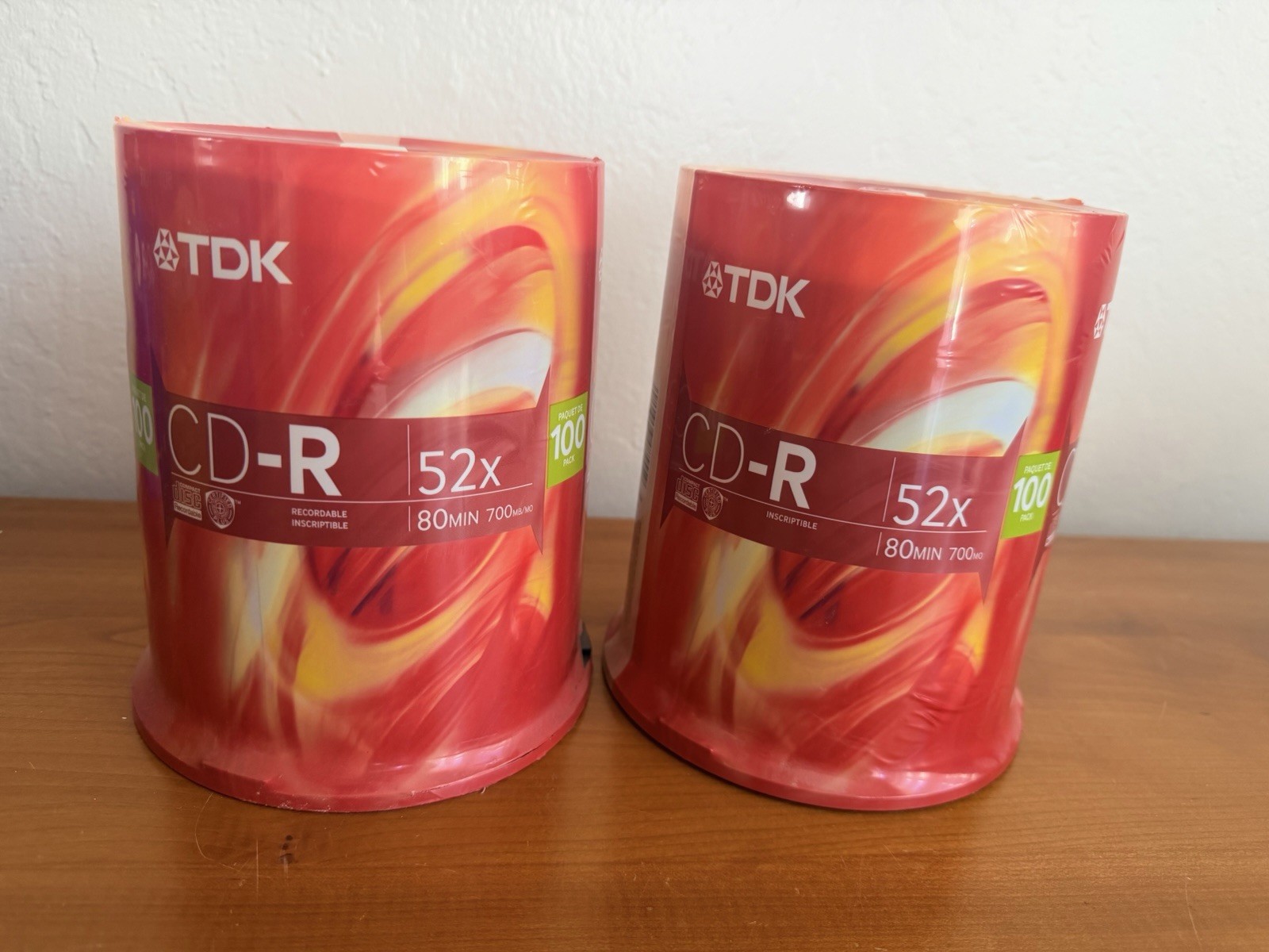 NEW/SEALED, 2 Packs - TDK CD-R 100 Pack 52X Blank Discs 700MB 80 Min Recordable