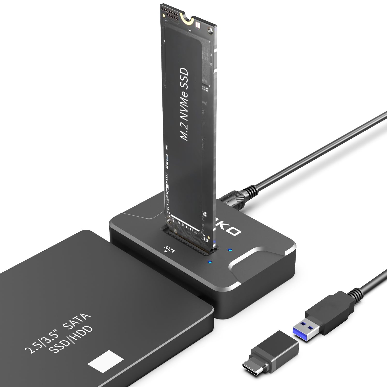 AOKO M.2 NVMe SSD to USB Reader, 2.5"/3.5" SATA and NVMe Dock & Adapter