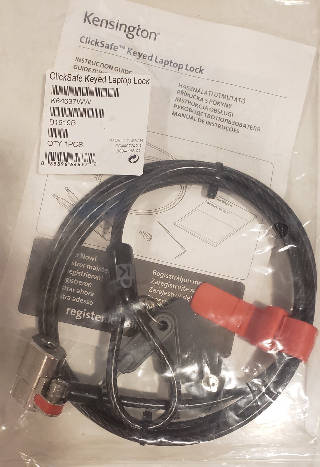 Kensington ClickSafe Keyed Laptop Cable Lock K64637WW New Sealed 