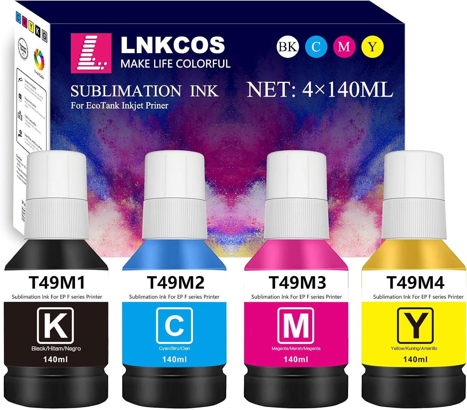T49M 4×140ML T49 T49M Sublimation Ink for Surecolor F170 F570 Printer (T49M1 Bla