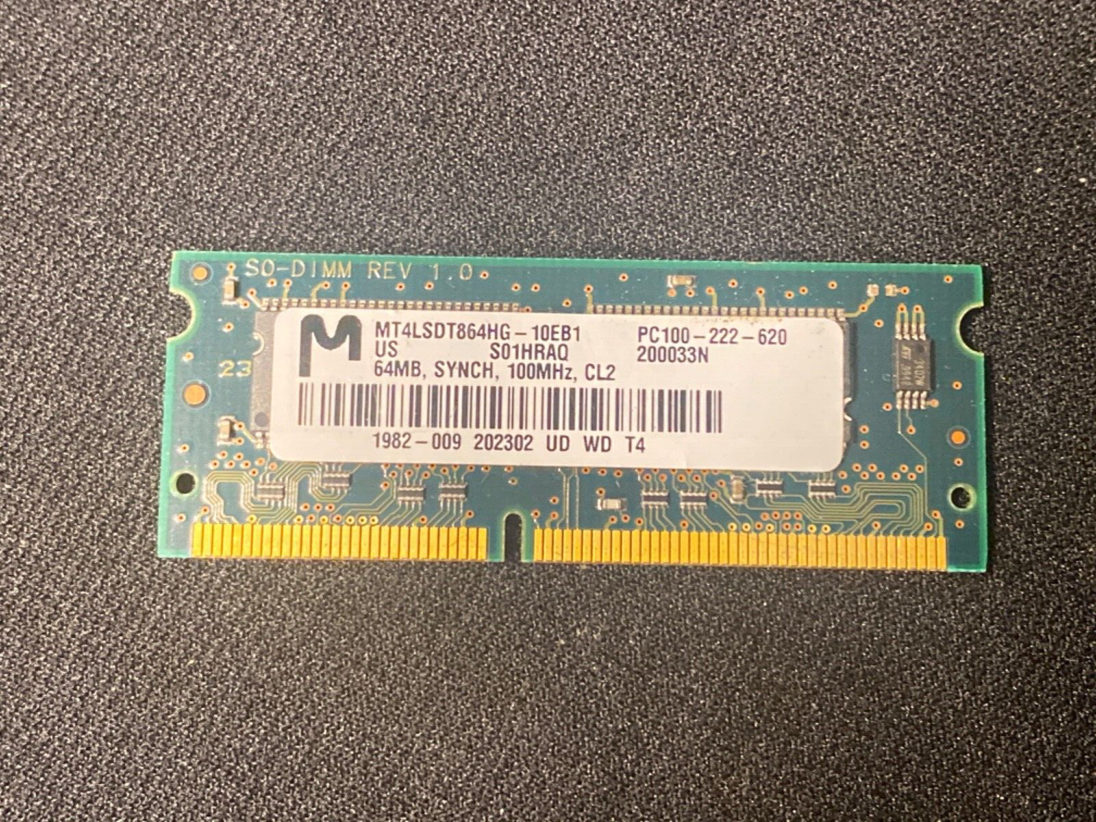 Micron 64MB Synch PC100-222-620 MT4LSDT864HG-10EB1 Laptop Memory