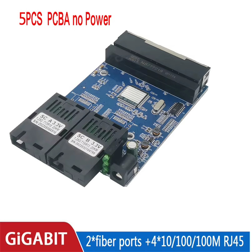10/100/1000M switch 4 RJ45 UTP 2 SC Gigabit Fiber Optical Media Converter 2SC 4 