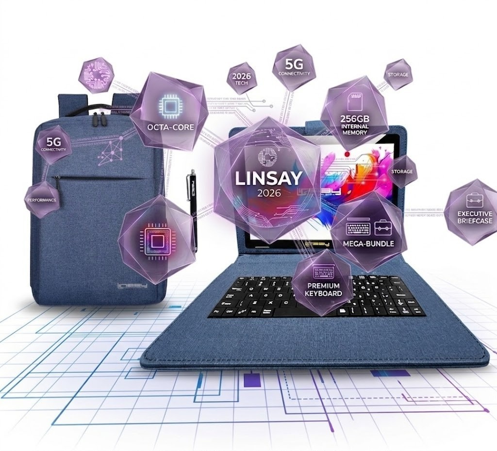 2026 LINSAY Tablet OCTA-CORE 256GB Internal Memory MEGA-BUNDLE w/Key Blue & Bag