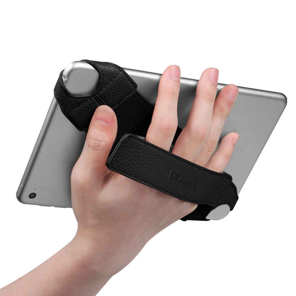 Universal Tablet Hand Strap Holder Swivel PU Leather Handle Grip w Elastic Belt
