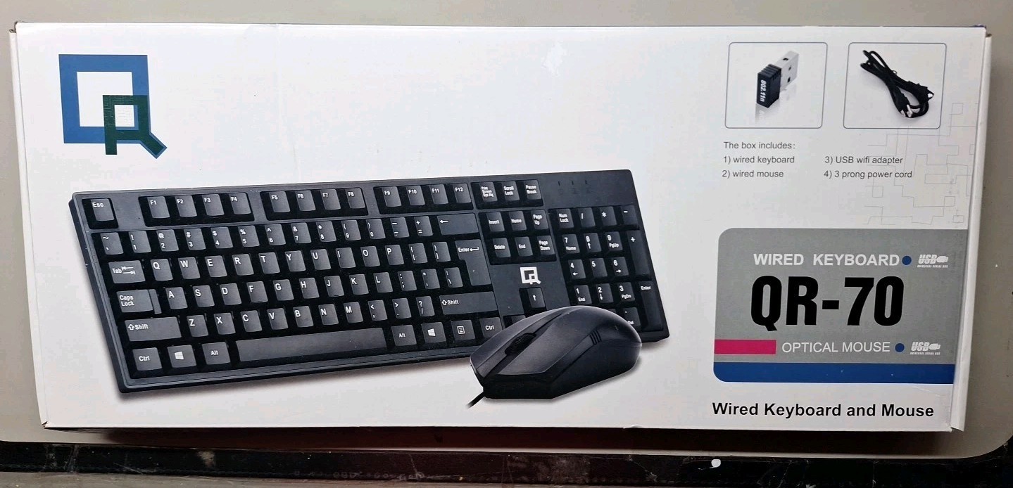 2x QR-70 USB Wired Keyboard 10 Key & Optical Mouse Bundle - New