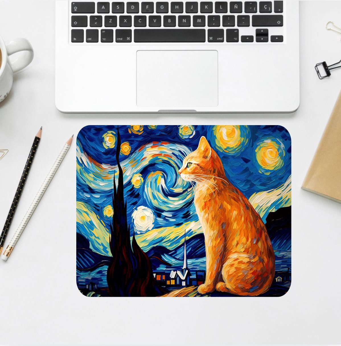 Starry Night Cat Mouse Pad: Personalized Desk Accessory