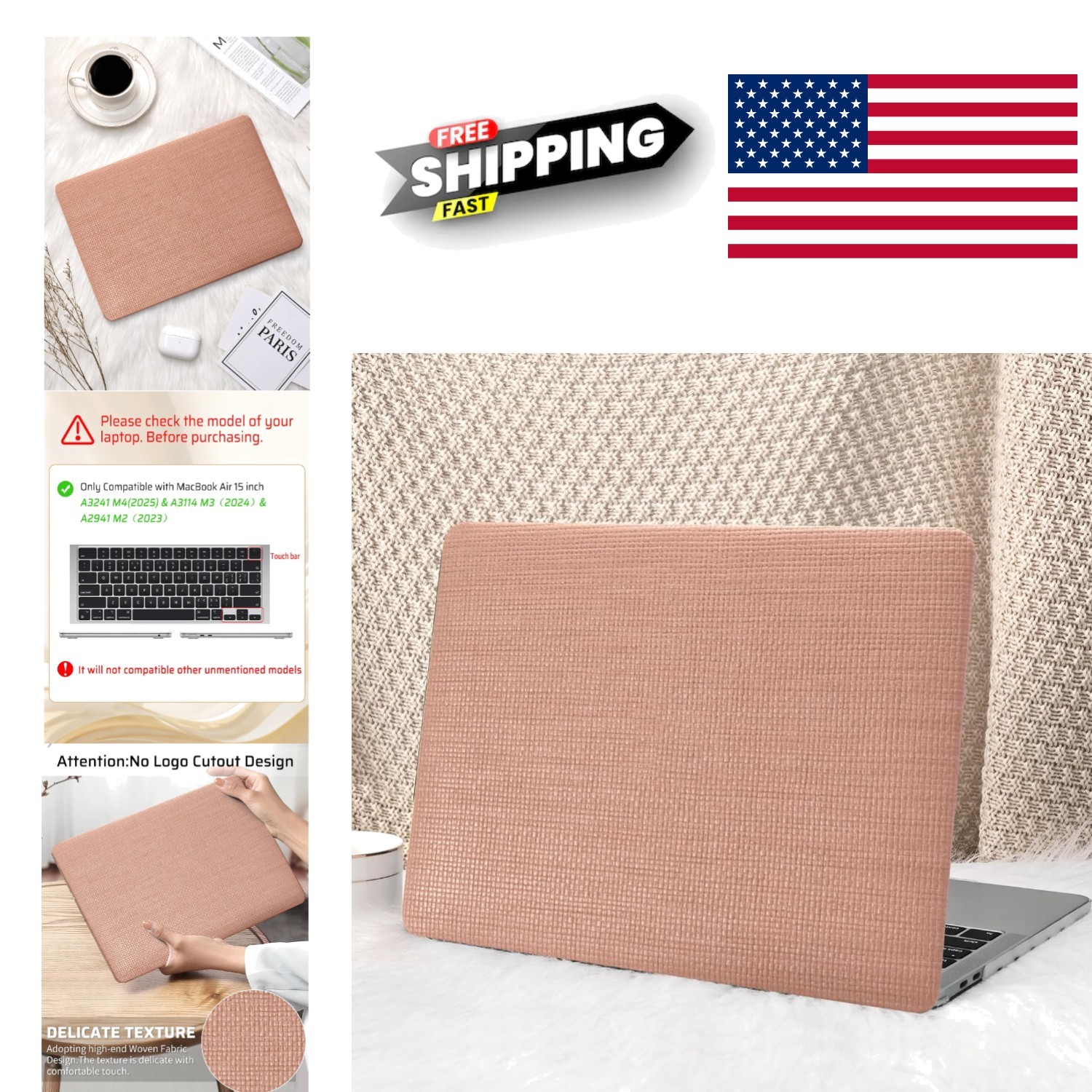 MacBook Air 15 Inch Case Reddish Elegant Leather Plastic with Keyboard Cover