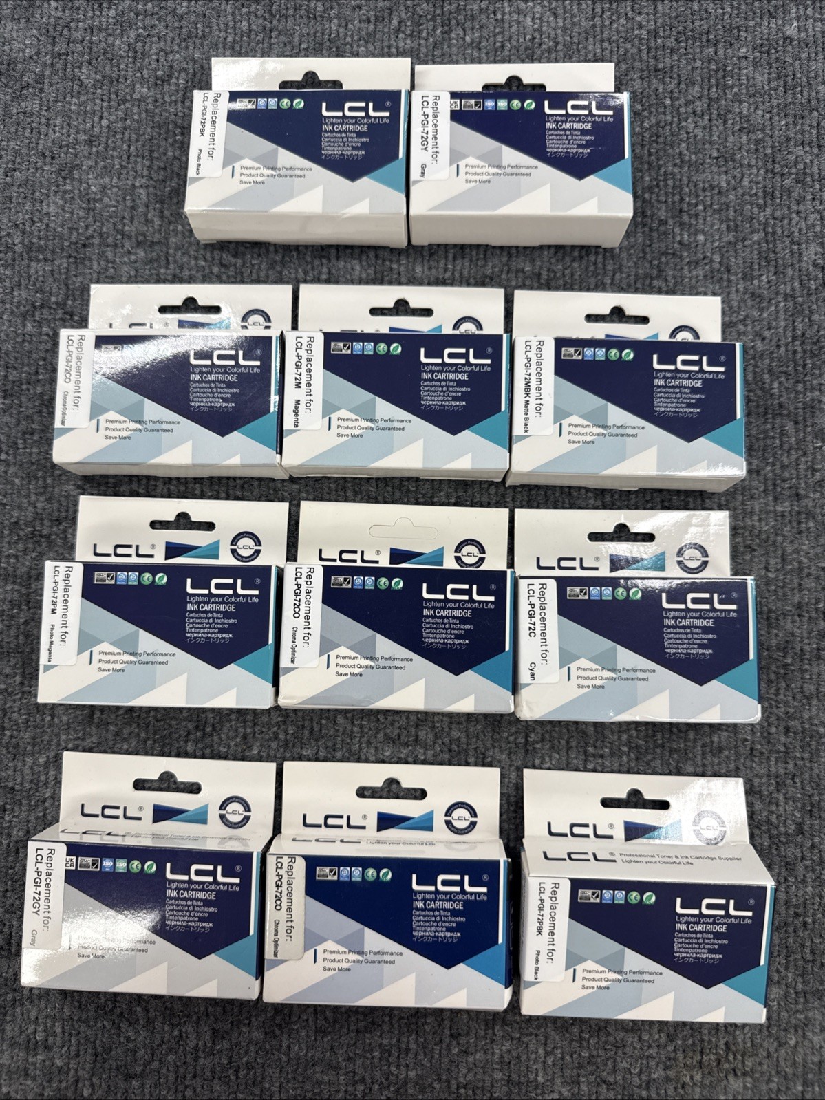 LCL Ink Cartridges (Lot of 11) Brother LCL-PGI-72M,72PM, 72GY, 72CO, 72C & 72PBK