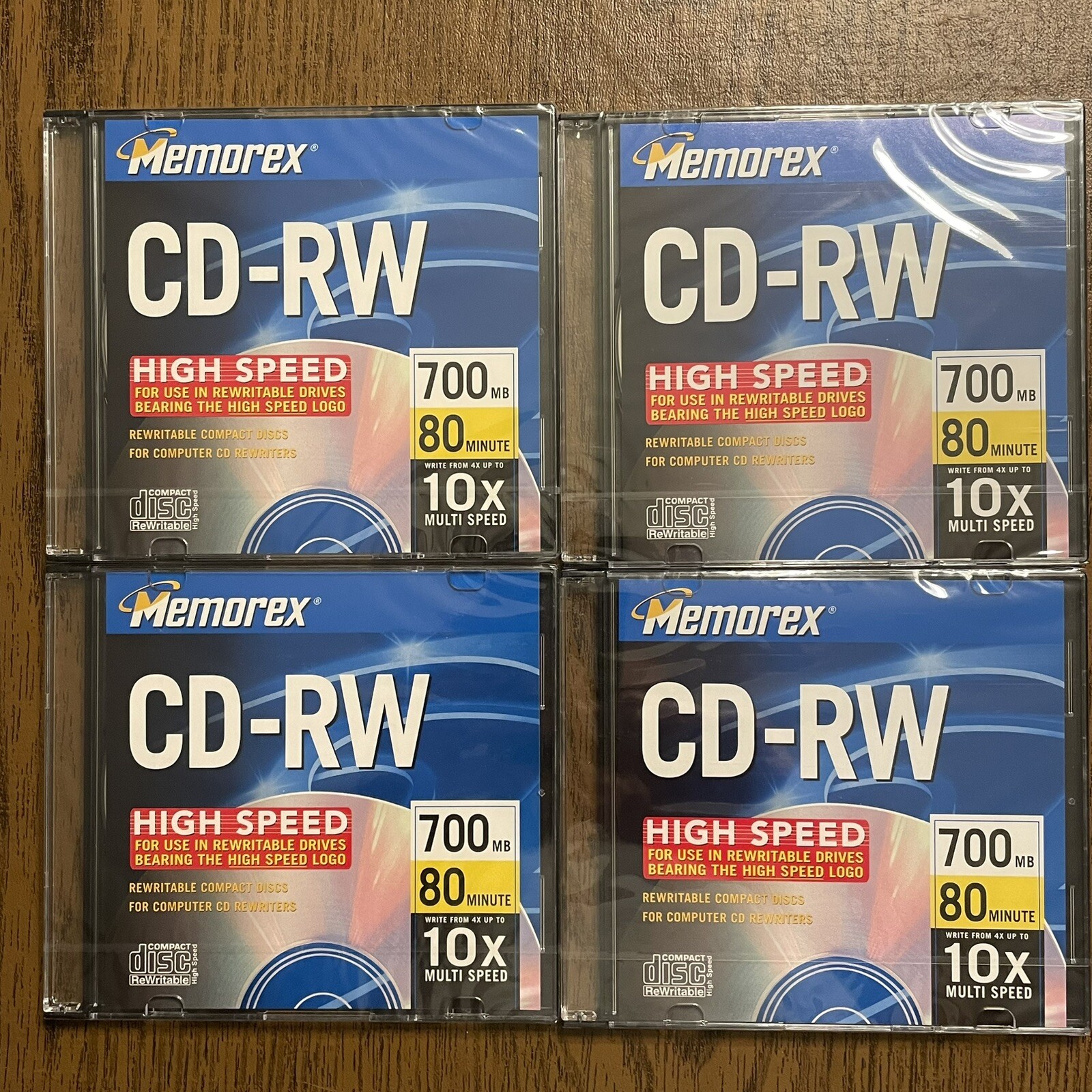 Memorex CD-RW Rewritable CDs 700MB 10x Speed 80 Min - Brand New Sealed, Lot of 4
