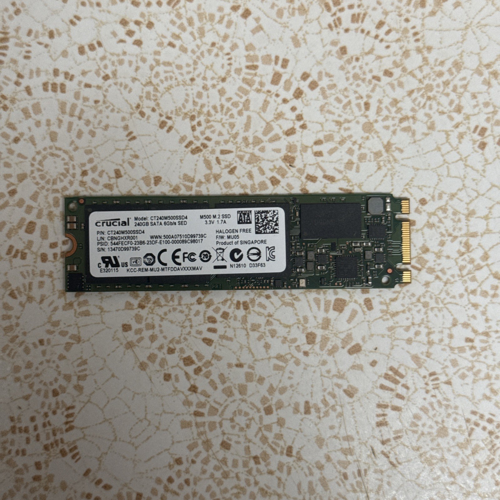 Crucial CT240M500SSD4 240GB 6Gb/s M.2 2280 SATA Solid State Drive Tested Working