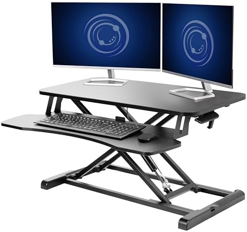 Height Adjustable Sit to Stand Riser, Dual Monitor and Laptop Workstation with W