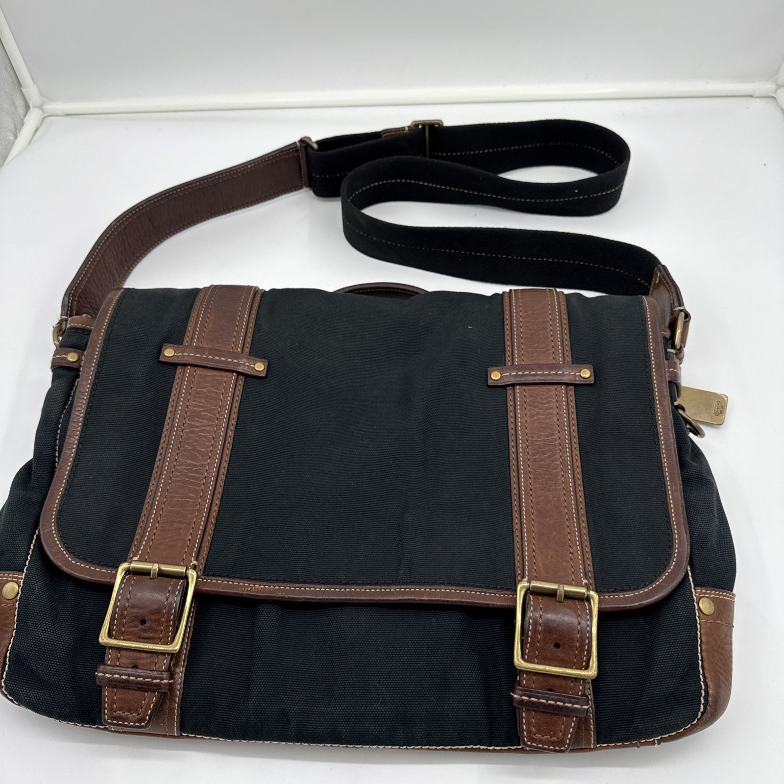 Coach Vintage Black & Brown Leather & Cloth Briefcase Shoulder Bag