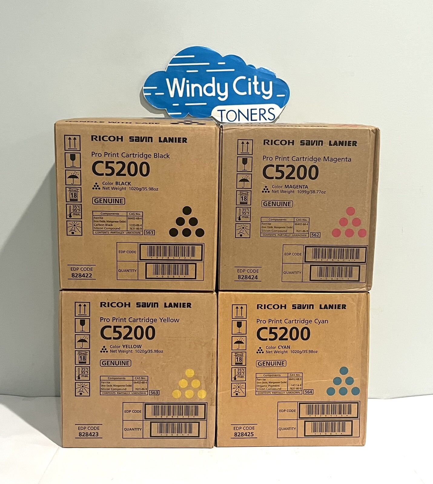 Genuine Ricoh Savin Lanier C5200 C5210 Toner Set 828422, 828423, 828424, 828425